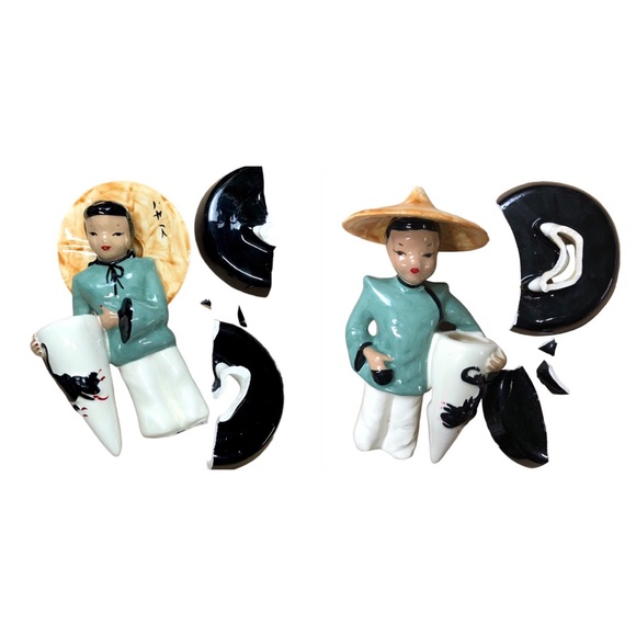 Vilas Asian Statuette Pair Kintsugi Repaired Gold Crack Art Growth Gift MCM - Picture 2 of 16